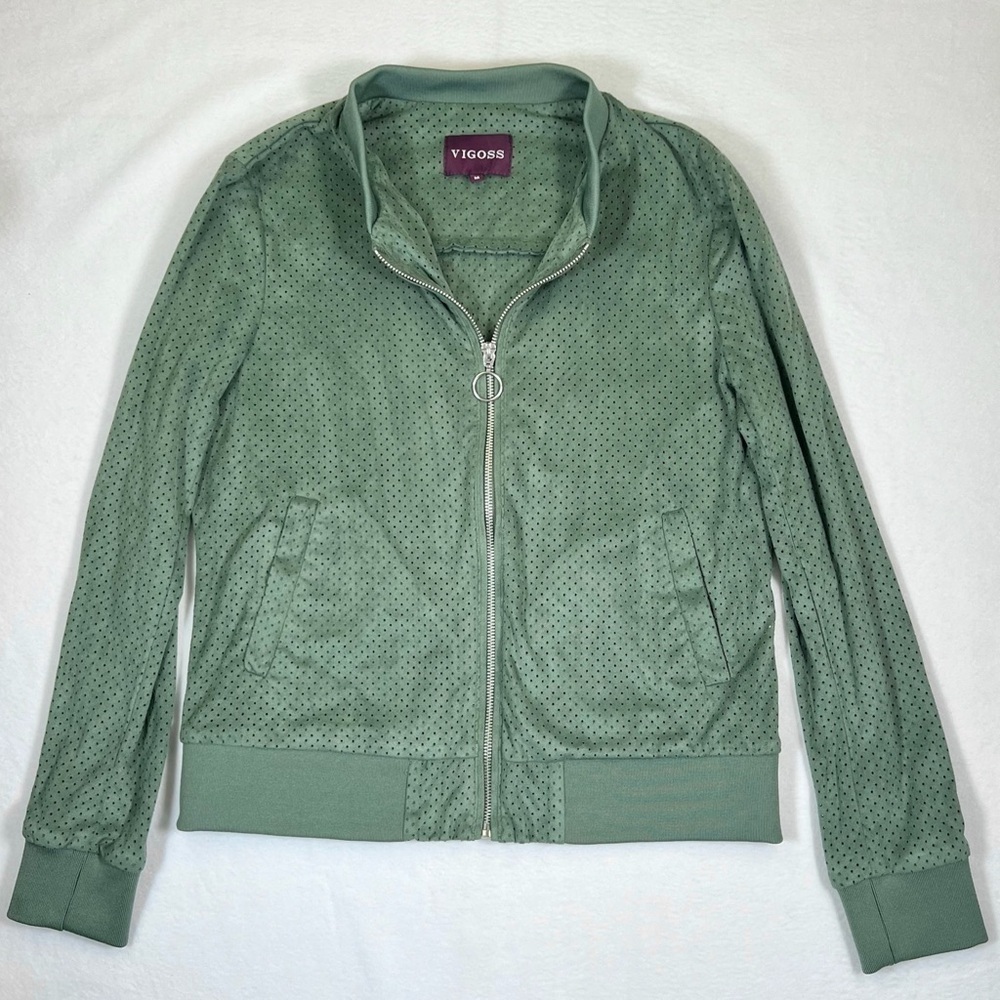 VIGOSS Women’s Mesh Zip Up Army Green Bomber Jacket Casual Streetwear Size M